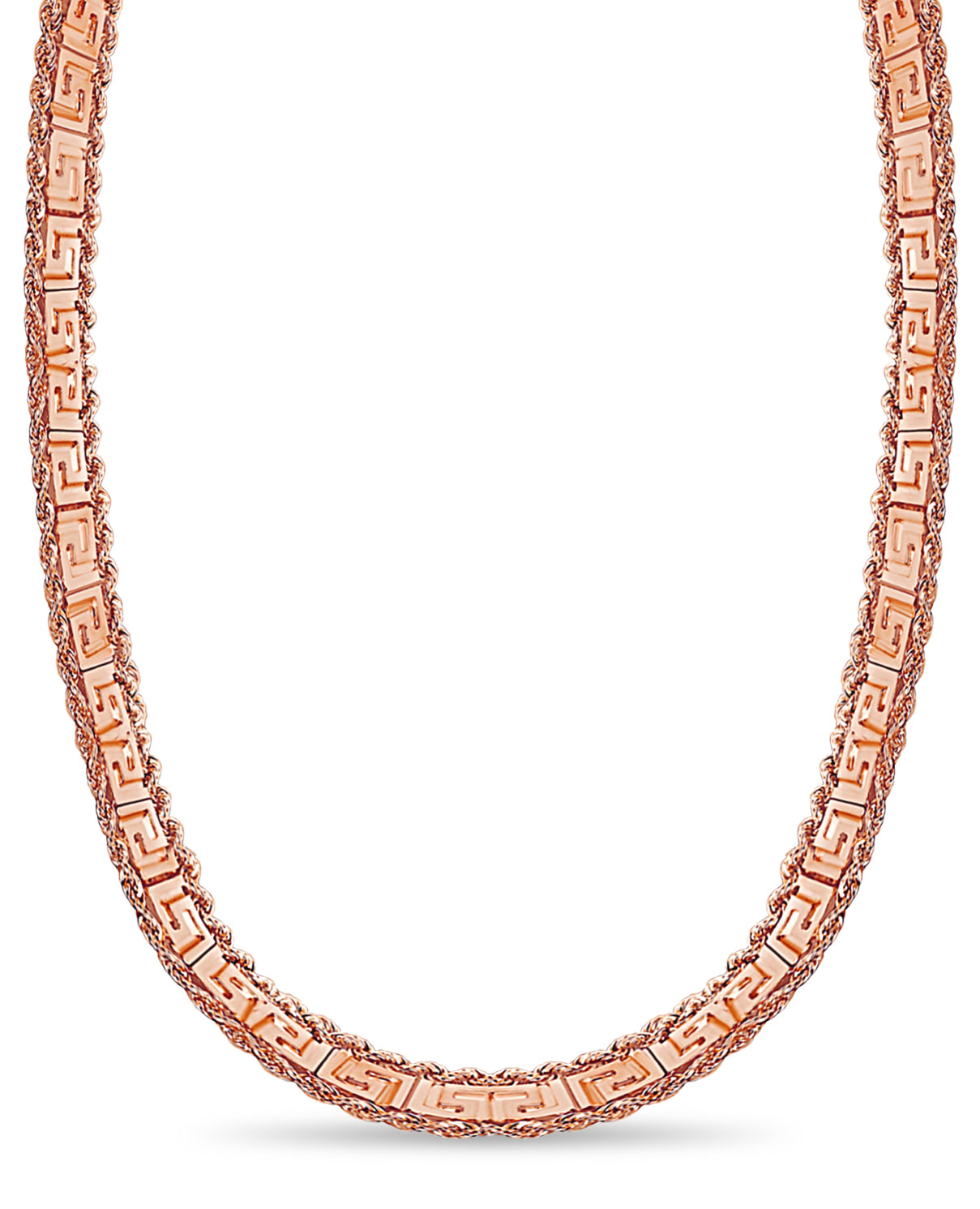 Rope & Greek Key Solid White/Yellow/Rose Gold Handmade Necklace , 12mm, 16-30 Inch