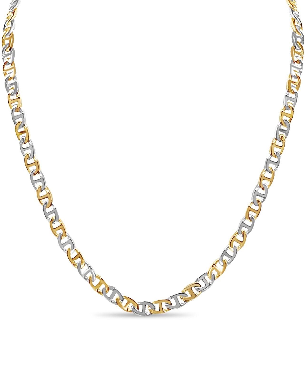 Mariner Solid White/Yellow/Rose Gold Handmade Necklace , 7mm, 16-30 Inch