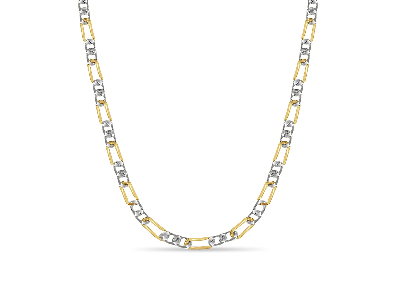 Figaro Solid White/Yellow/Rose Gold Handmade Necklace , 7mm, 16-30 Inch