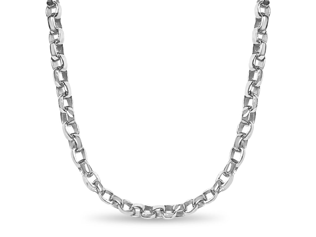 Oval Rolo Solid White/Yellow/Rose Gold Handmade Necklace , 6mm, 16-30 Inch