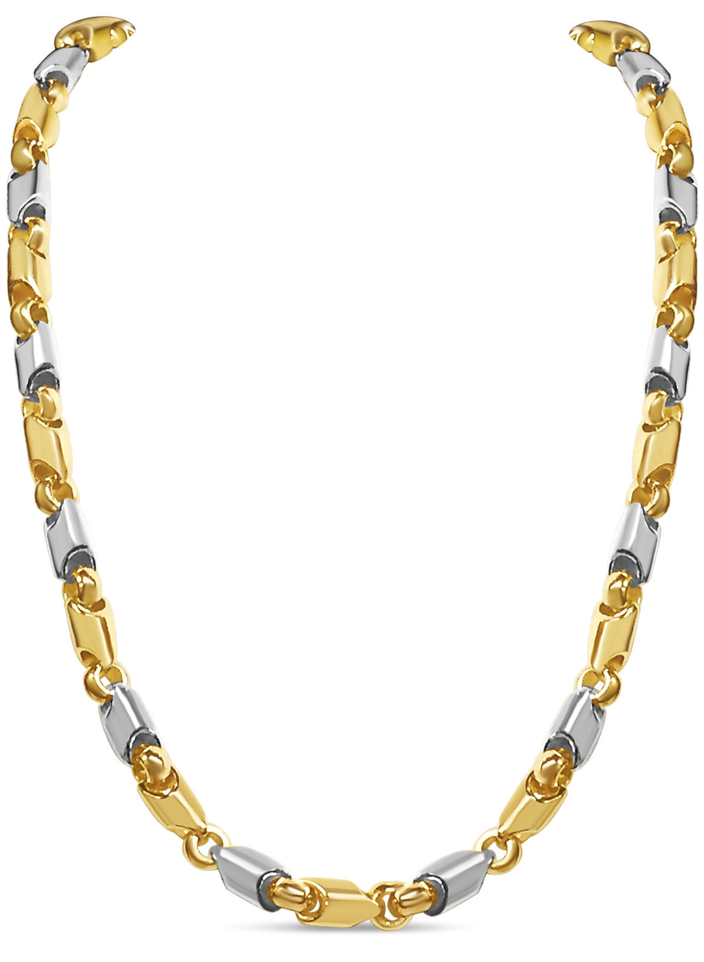 Fancy Tube Solid White/Yellow/Rose Gold Handmade Necklace , 8mm, 16-30 Inch