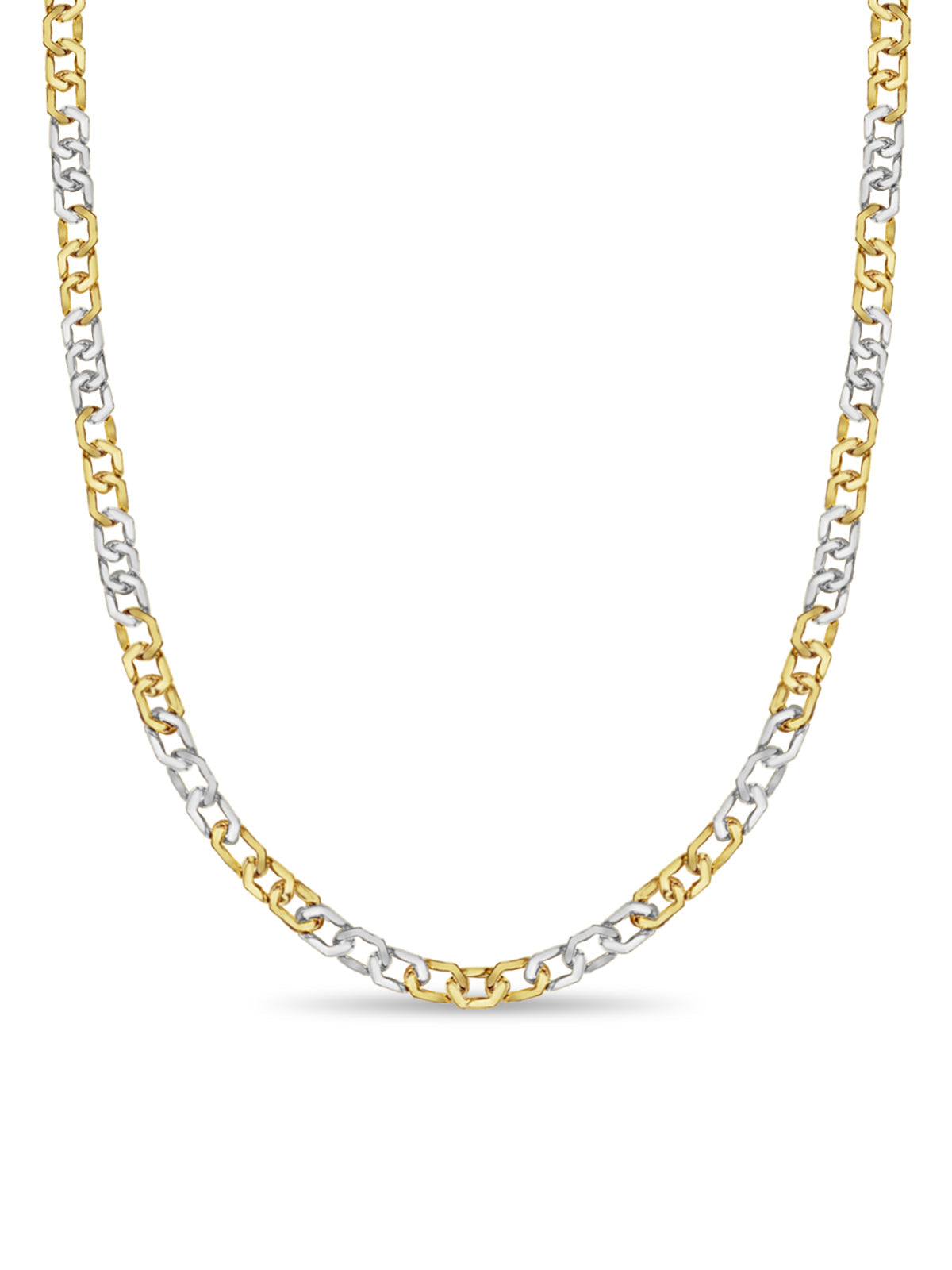 Curb Solid White/Yellow/Rose Gold Handmade Necklace , 11mm, 16-30 Inch