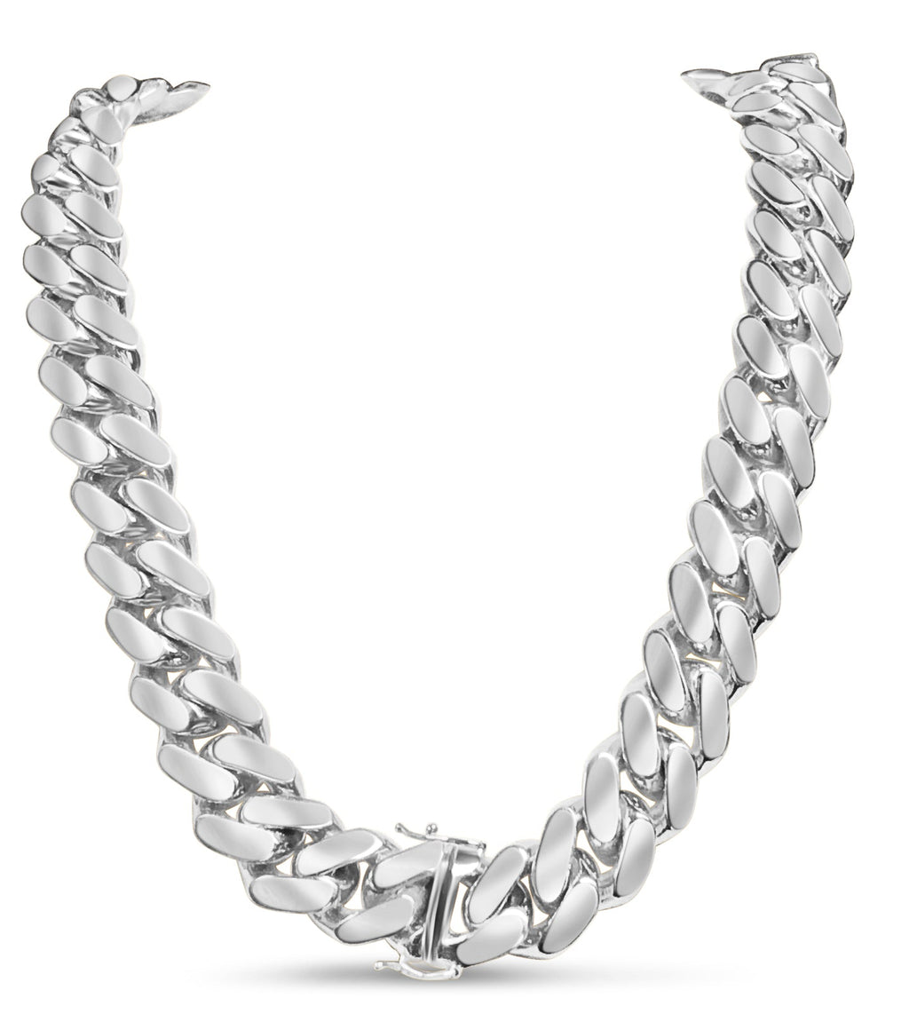 Miami Cuban Solid White/Yellow/Rose Gold Handmade Necklace , 18mm, 16-30 Inch