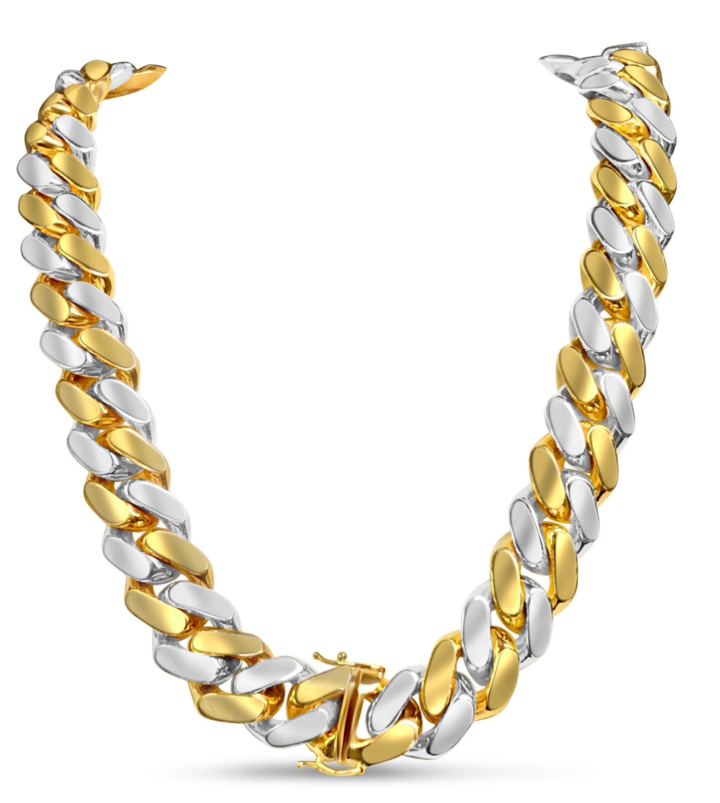 Miami Cuban Solid White/Yellow/Rose Gold Handmade Necklace , 18mm, 16-30 Inch