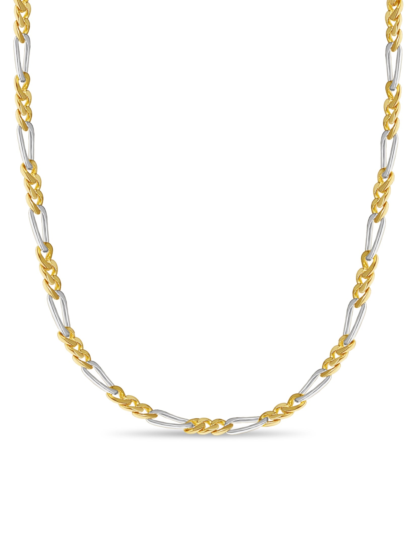 Figaro Solid White/Yellow/Rose Gold Handmade Necklace , 7mm, 16-30 Inch