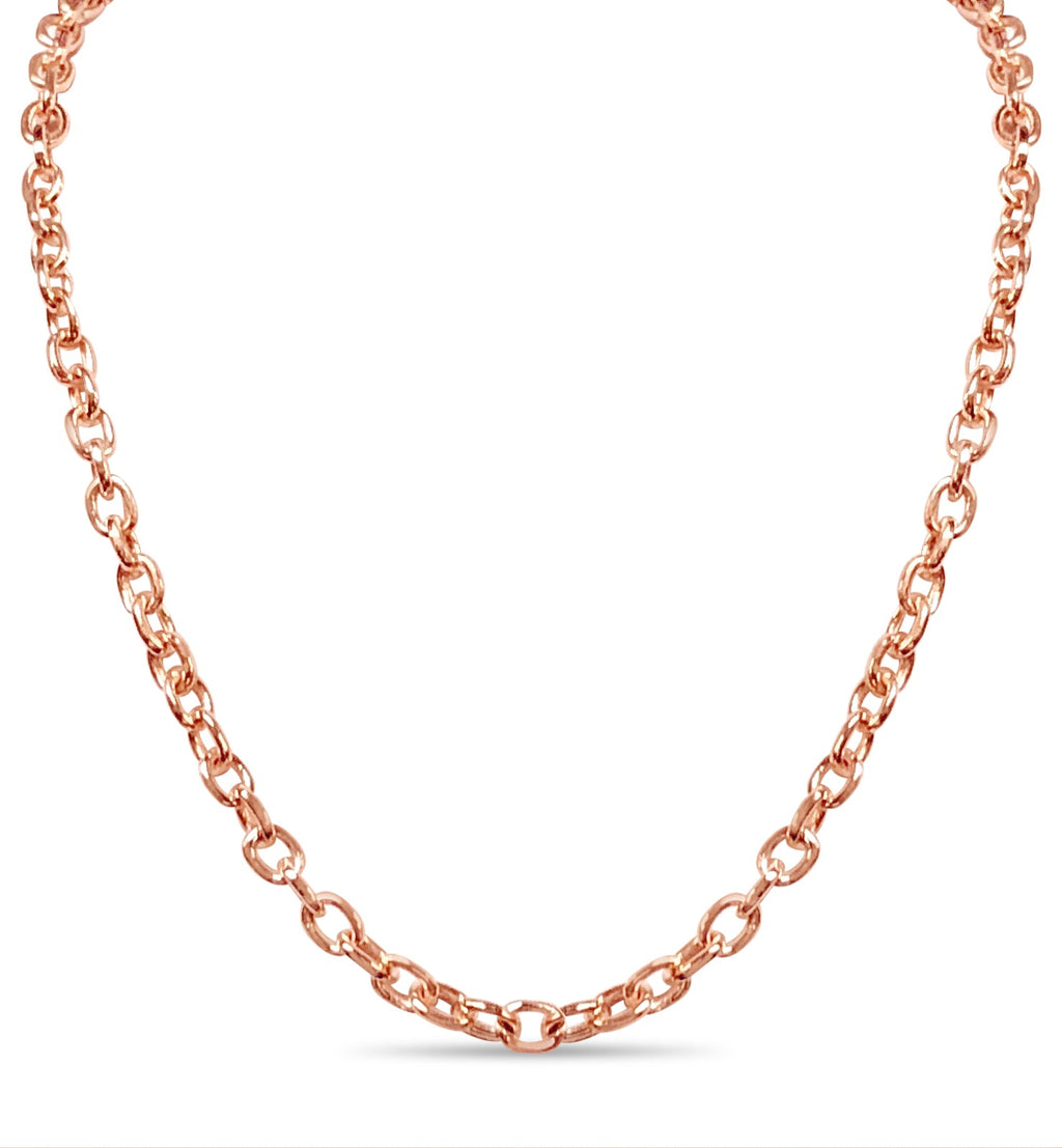 Fancy Rolo Solid White/Yellow/Rose Gold Handmade Necklace , 6mm, 16-30 Inch