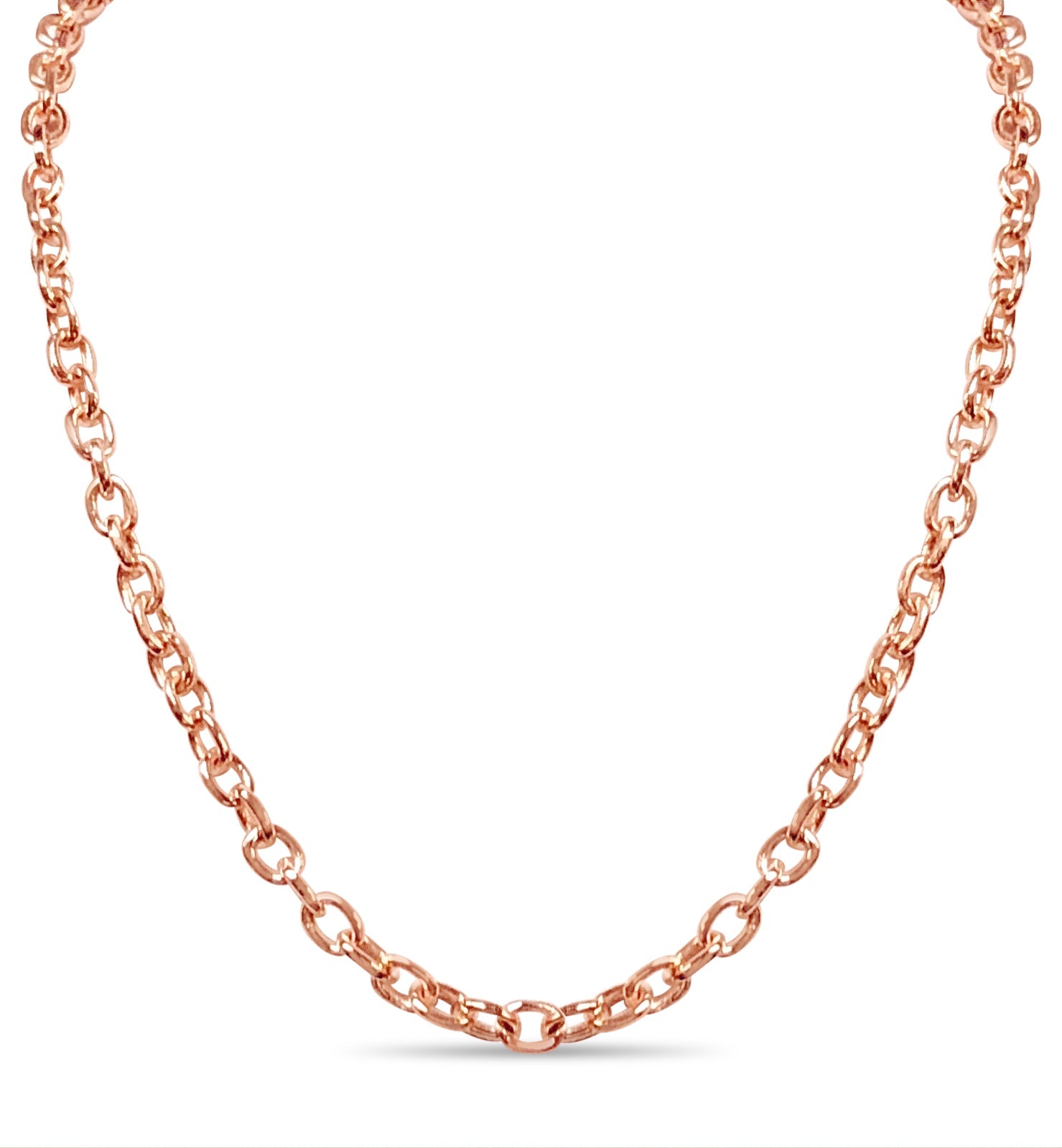Fancy Rolo Solid White/Yellow/Rose Gold Handmade Necklace , 6mm, 16-30 Inch