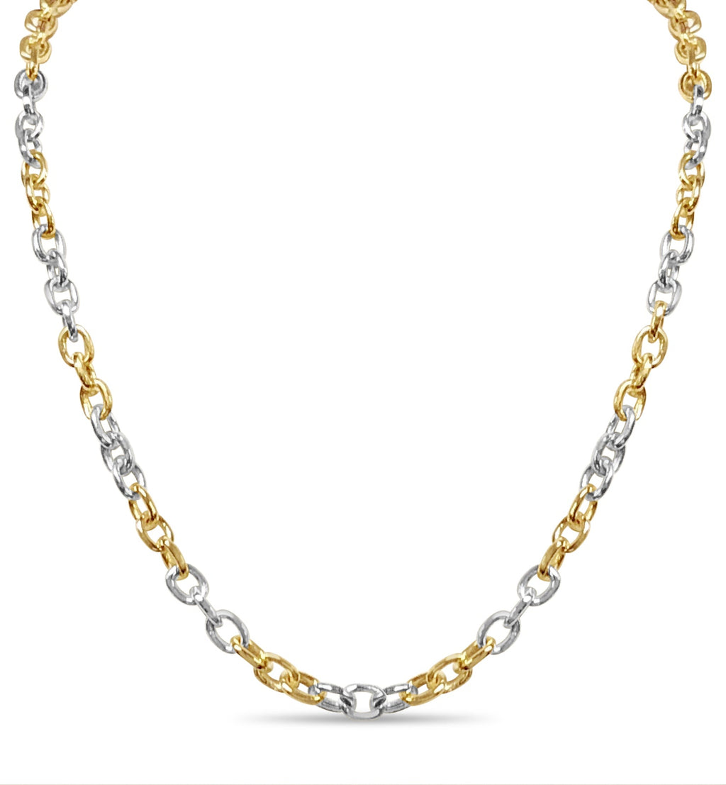 Fancy Rolo Solid White/Yellow/Rose Gold Handmade Necklace , 6mm, 16-30 Inch