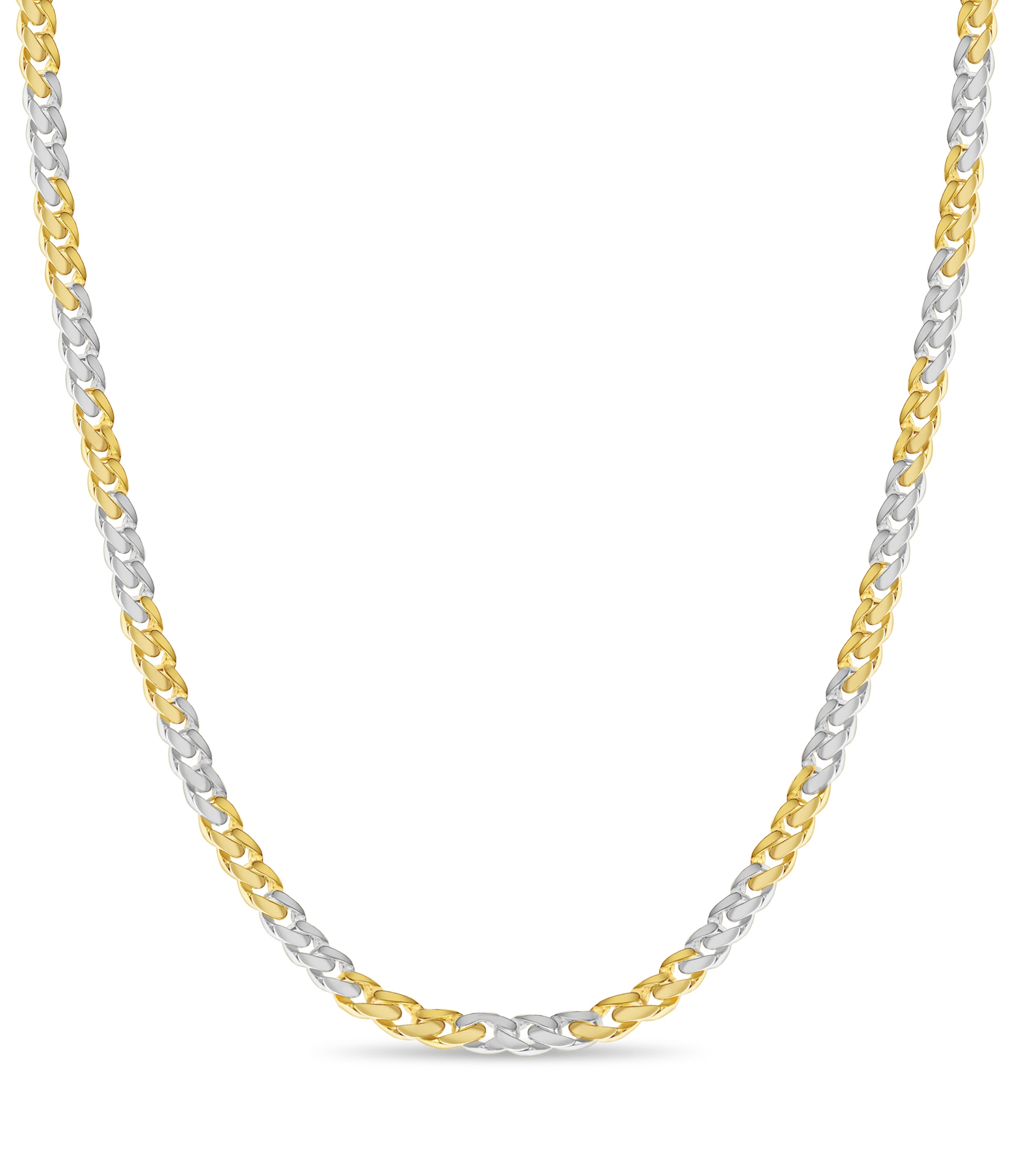 Curb Solid White/Yellow/Rose Gold Handmade Necklace , 11mm, 16-30 Inch