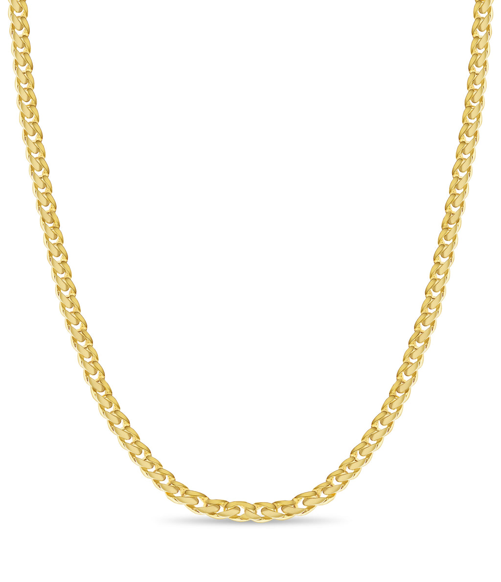 Curb Solid White/Yellow/Rose Gold Handmade Necklace , 11mm, 16-30 Inch