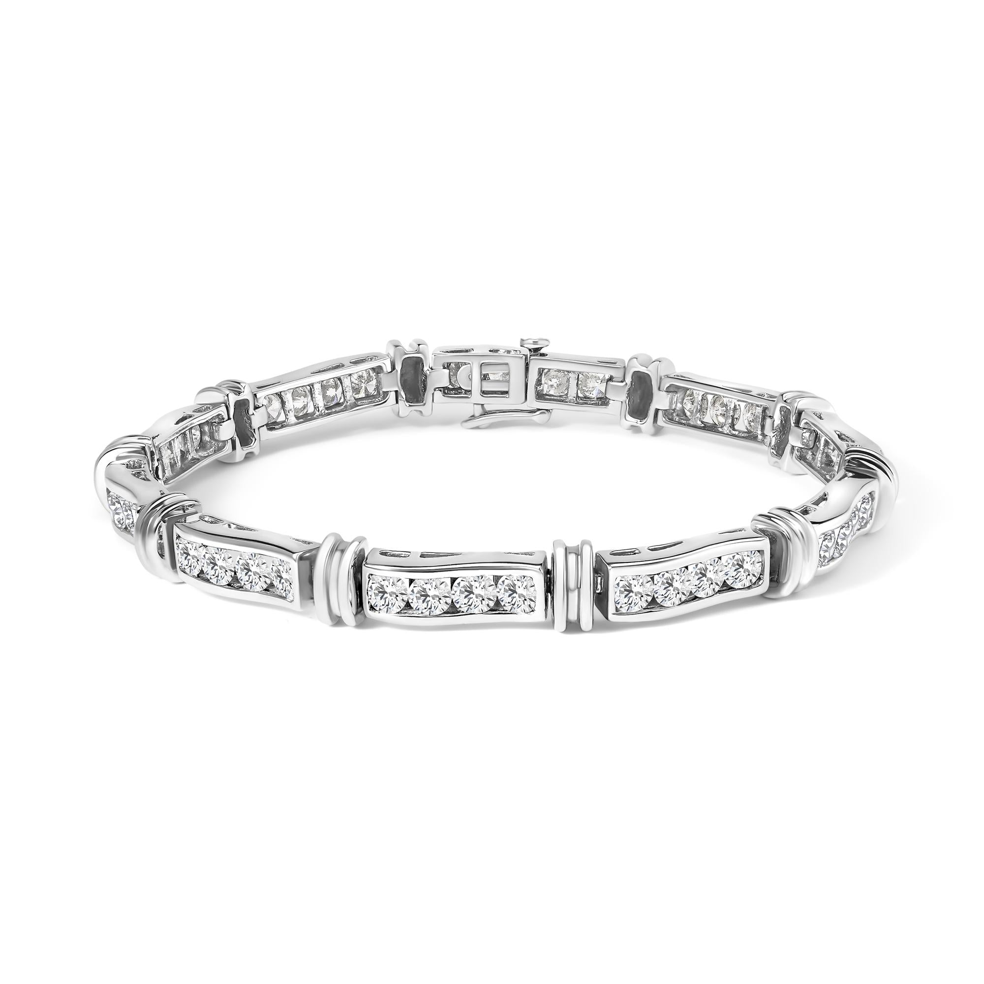 14K White Gold 6 3/4 Cttw Diamond 4 Stone Link Bracelet (H-I Color, I1-I2 Clarity) - 7" Inches