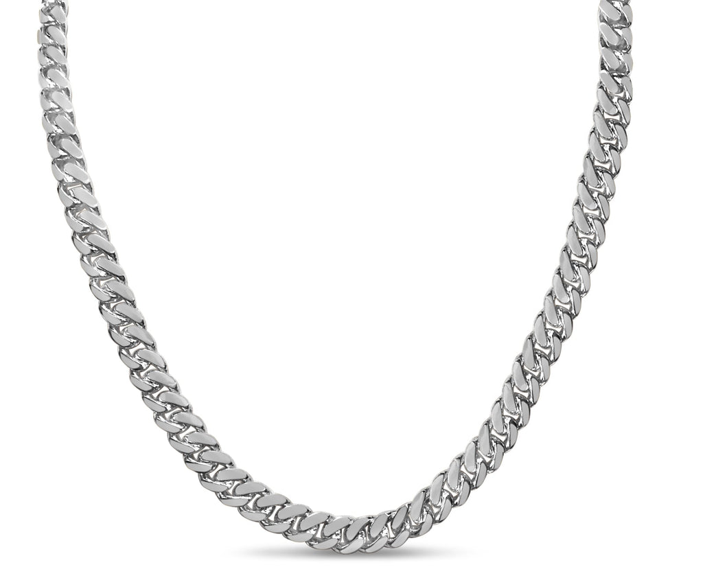 Miami Cuban Solid White/Yellow/Rose Gold Handmade Necklace , 7mm, 16-30 Inch