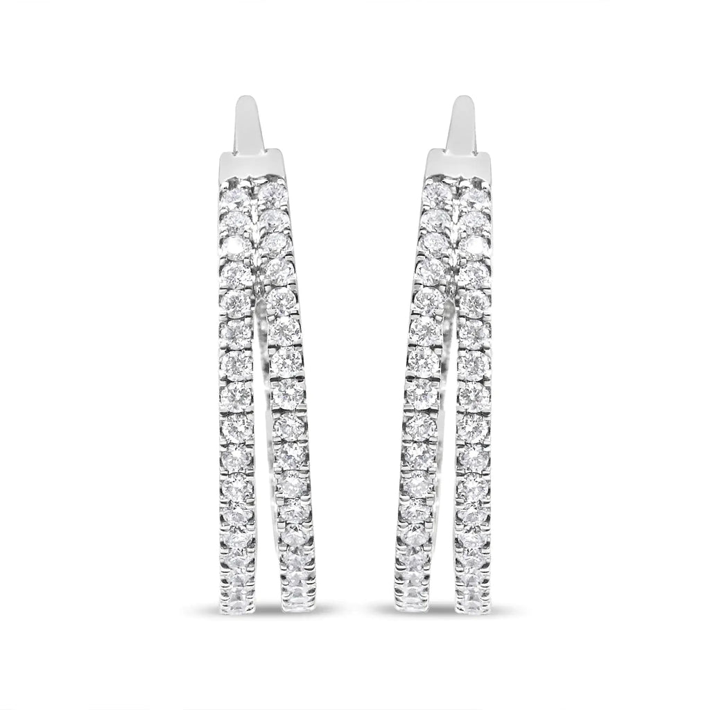10K White Gold 1 1/2 Cttw Lab Grown Diamond Inside Out Double Row Split Criss Cross 3/4" Inch Hoop Earrings (G-H Color, SI1-SI2 Clarity)