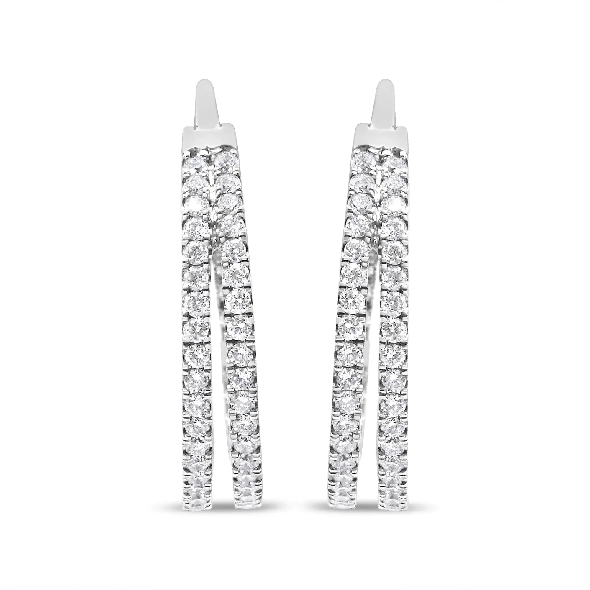 10K White Gold 1 1/2 Cttw Lab Grown Diamond Inside Out Double Row Split Criss Cross 3/4" Inch Hoop Earrings (G-H Color, SI1-SI2 Clarity)