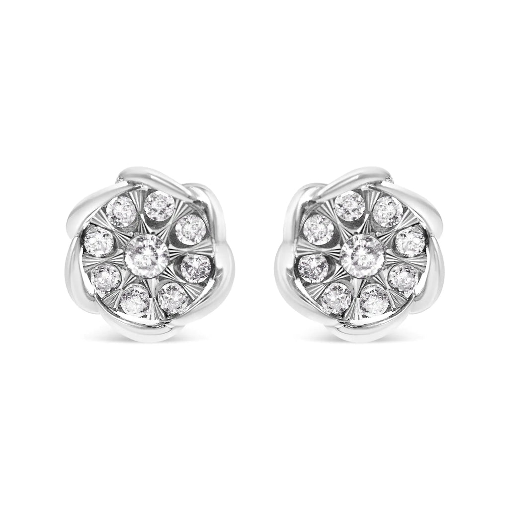 10K White Gold 1/2 Cttw Diamond Floral Cluster Swirl Stud Earrings (H-I Color, I1-I2 Clarity)