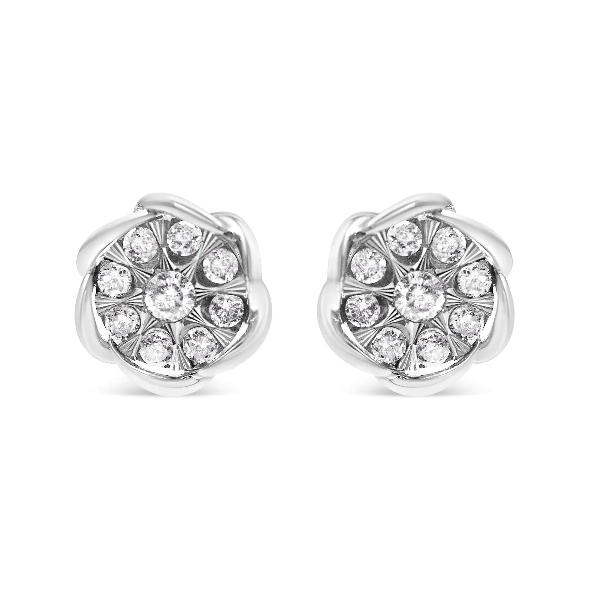 10K White Gold 1/2 Cttw Diamond Floral Cluster Swirl Stud Earrings (H-I Color, I1-I2 Clarity)
