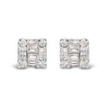 10K White Gold 1/7 Cttw Round and Baguette Diamond Mosaic Square Stud Earrings (H-I Color, I1-I2 Clarity)