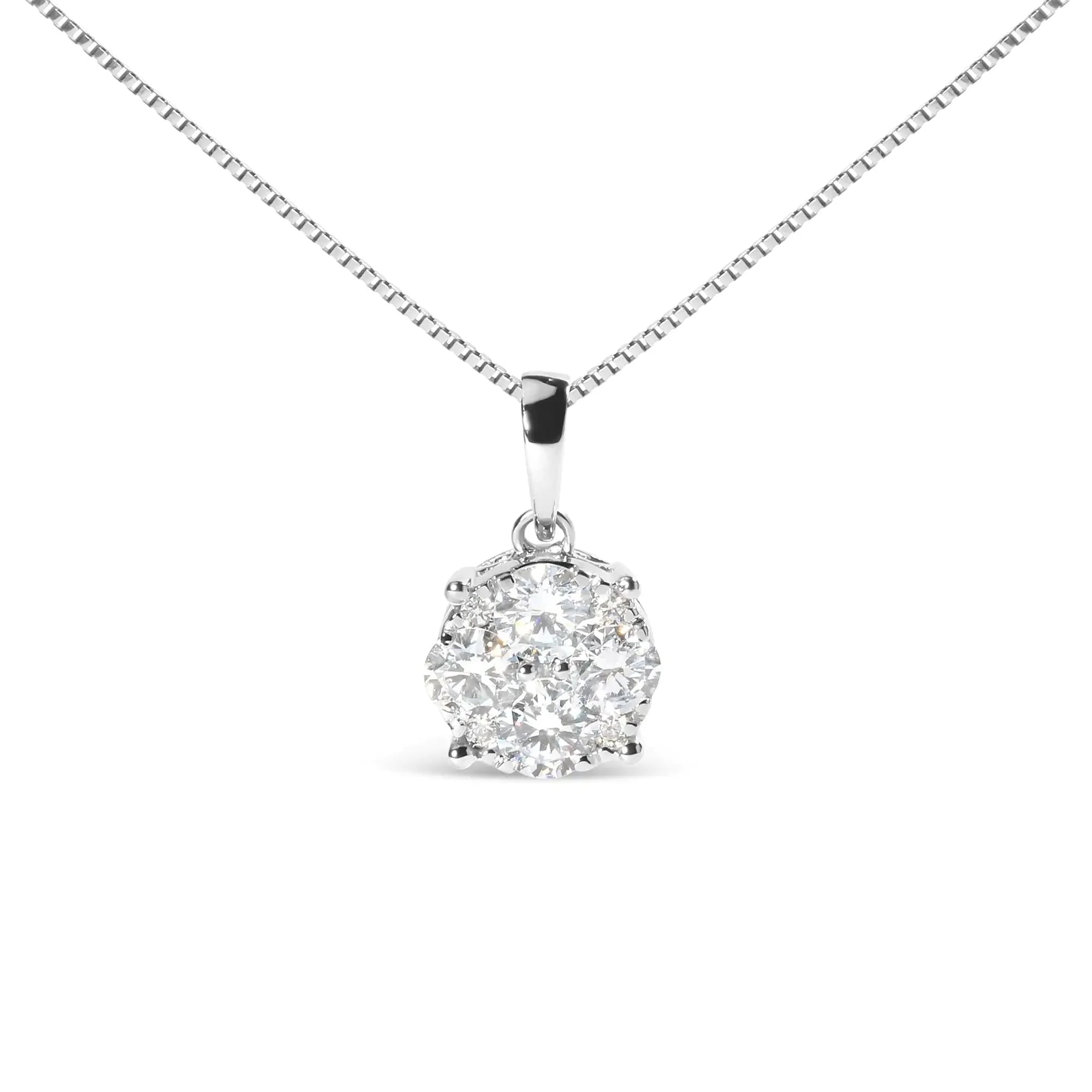 14k White 1.00 Cttw Lab Grown Diamond Cluster Pendant 18" Necklace (G-H Color, VS1-VS2 Clarity)
