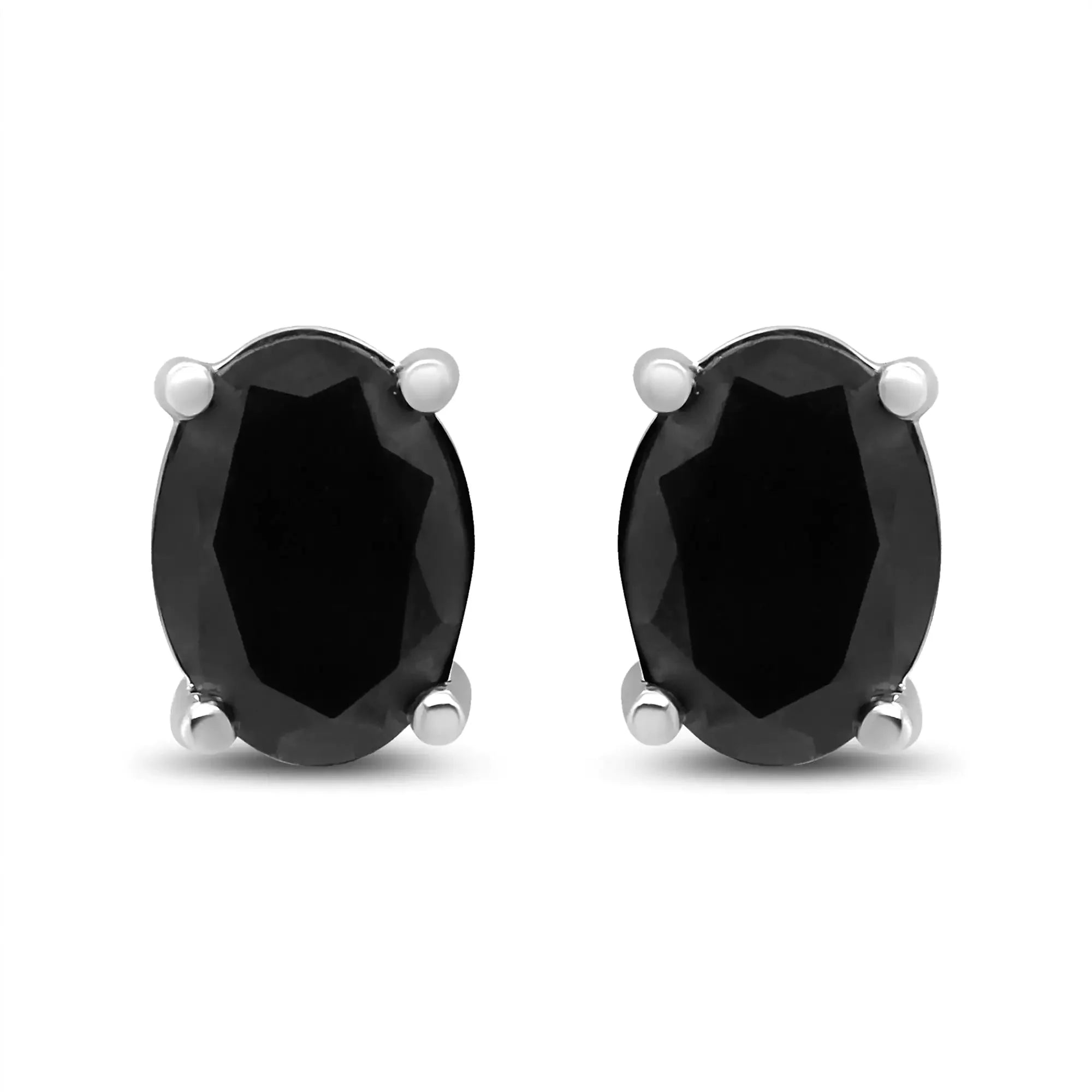14K White Gold 1/2 Cttw Round Brilliant-Cut Black Diamond Classic 4-Prong Stud Earrings with Screw Backs (Fancy Color-Enhanced, I2-I3 Clarity)