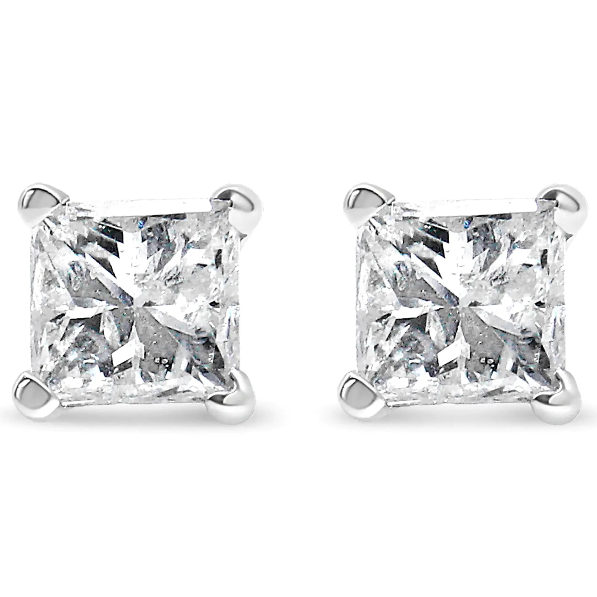 14K White Gold 1/2ct TDW Princess Cut Diamond Solitaire Stud Earrings (G-H, SI2-I1)