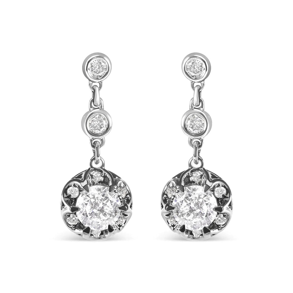 14k White Gold 5/8 Cttw Diamond Halo Drop and Dangle Earrings Stud with Bale (I-J Color, I1-I2 Clarity)