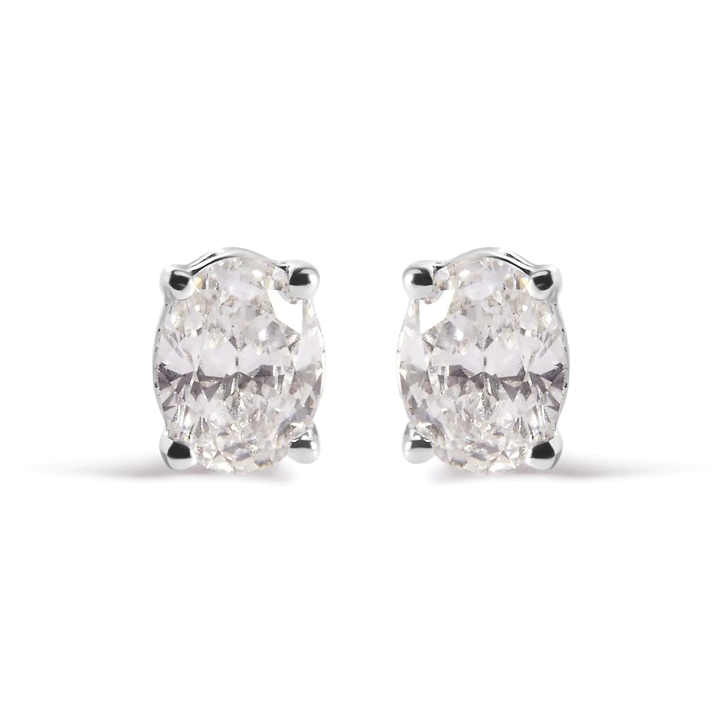 14K White Gold Prong Set Lab Grown Oval Diamond Solitaire Stud Earring (F-G Color, VS1-VS2 Clarity)