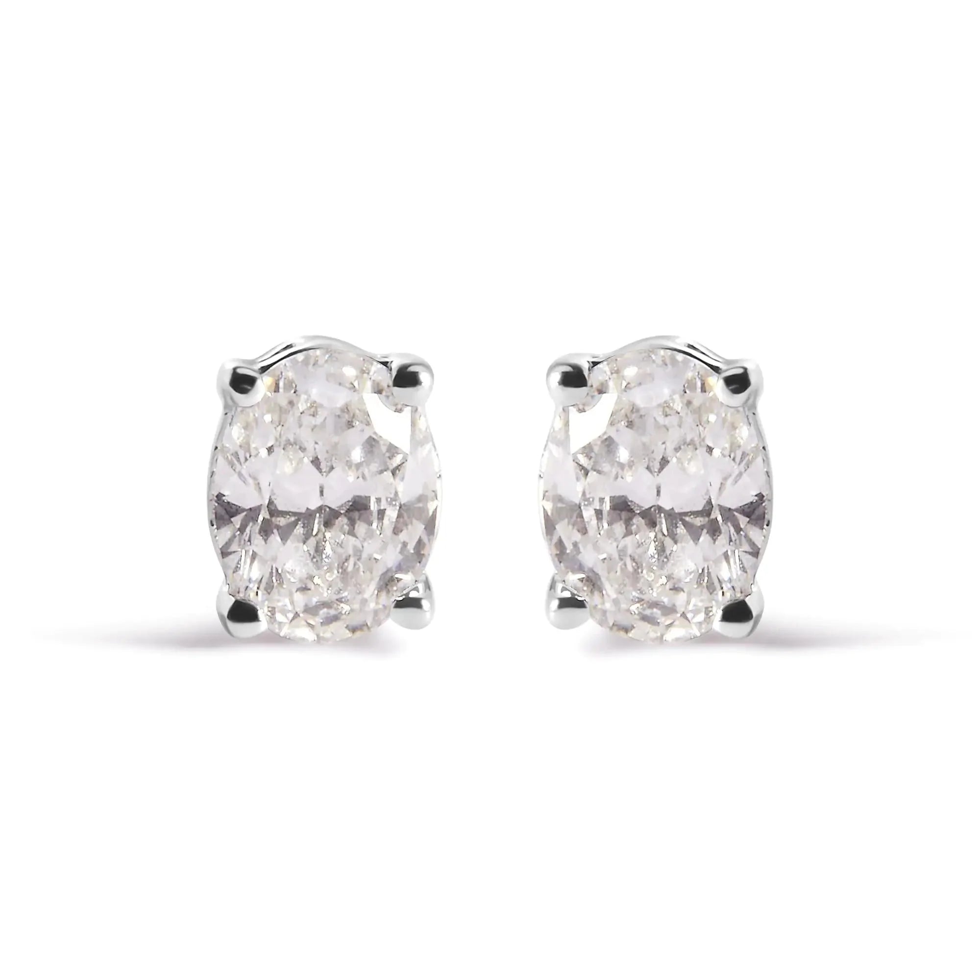 14K White Gold Prong Set Lab Grown Oval Diamond Solitaire Stud Earring (F-G Color, VS1-VS2 Clarity)
