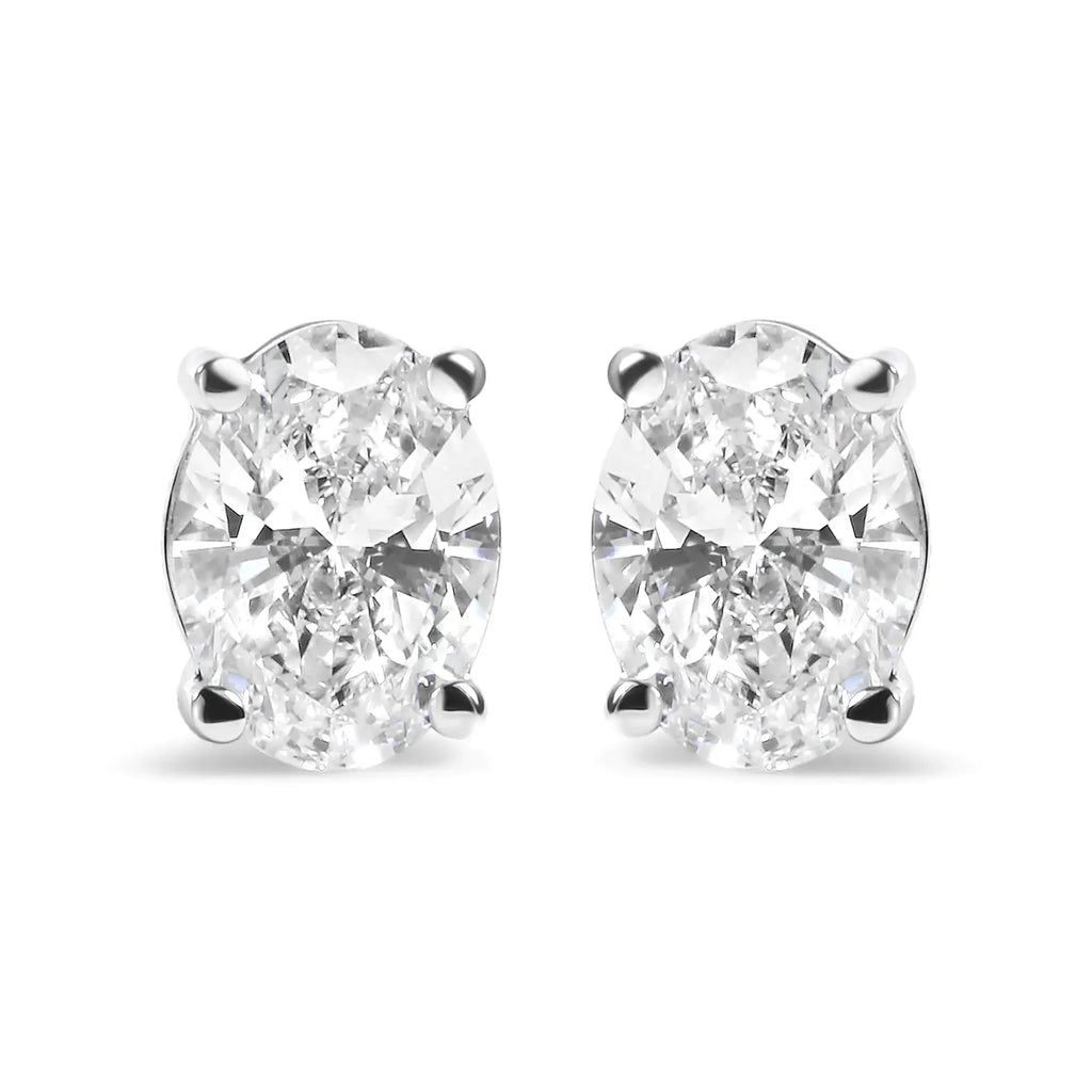 14K White Gold Prong Set Lab Grown Oval Diamond Solitaire Stud Earring (F-G Color, VS1-VS2 Clarity)