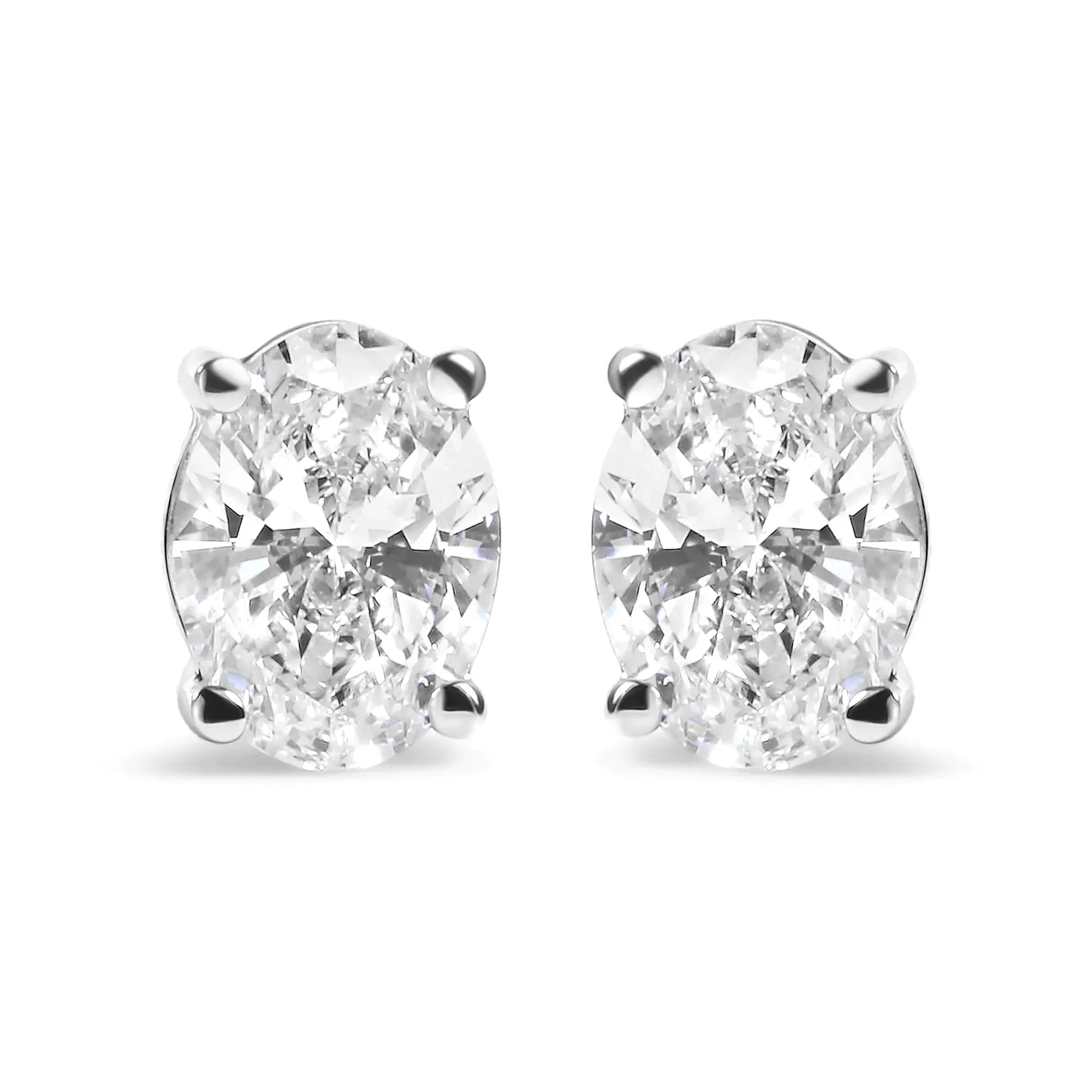 14K White Gold Prong Set Lab Grown Oval Diamond Solitaire Stud Earring (F-G Color, VS1-VS2 Clarity)