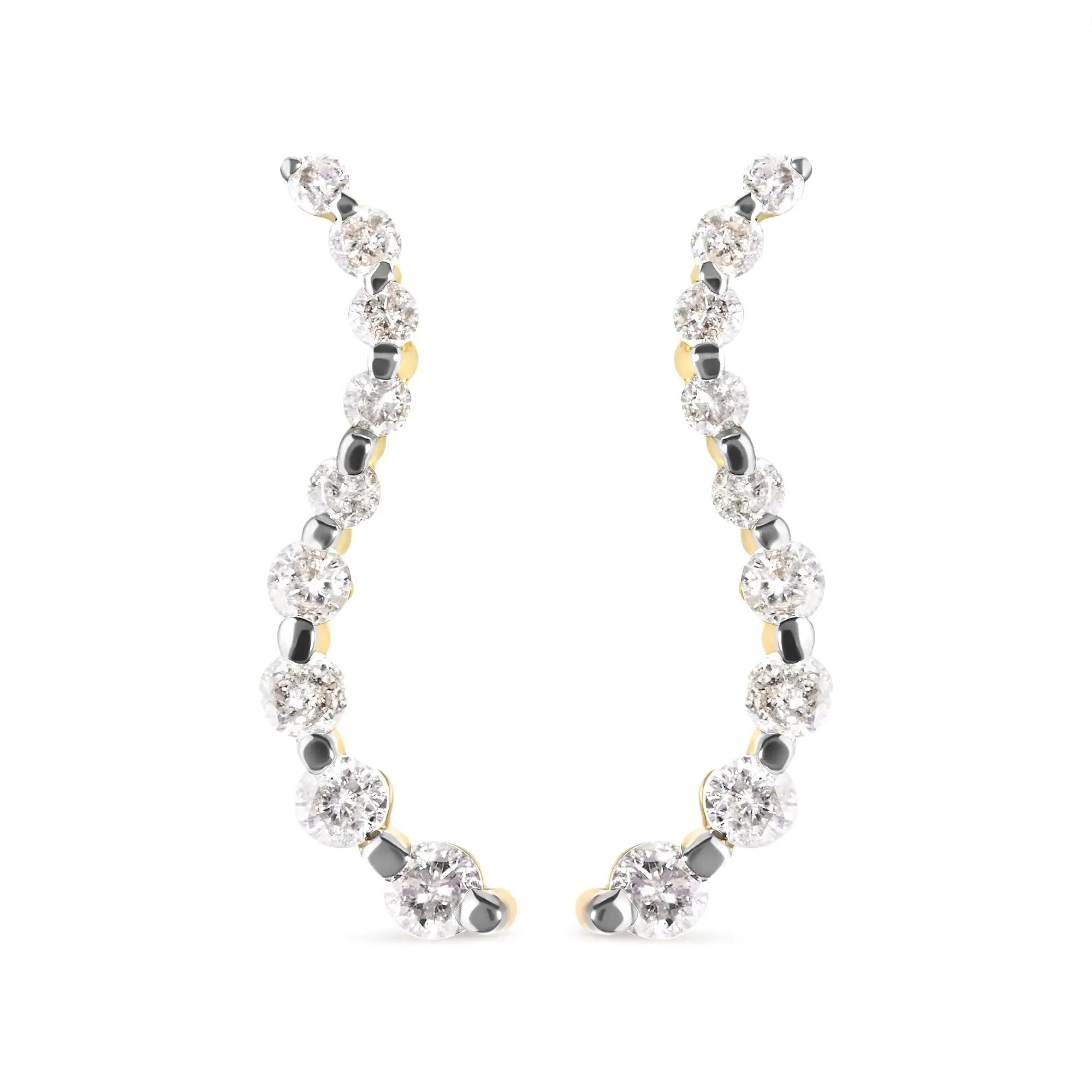 14K Yellow Gold 1.00 Cttw Round-Cut Diamond Graduated Journey Stud Earrings (I-J Color, I2-I3 Clarity)