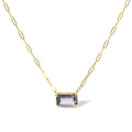 14K Yellow Gold Natural 2 7/8 Cttw Pixel Cut Emerald Bicolor Tanzanite Pendant Necklace with Paperclip Chain - 18 Inches