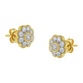 14K Yellow Gold Plated .925 Sterling Silver 1/6 Cttw Miracle-Plate Set Diamond Floral Stud Earrings (I-J Color, I2-I3 Clarity)