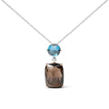 18K Rose and White Gold Diamond Accent and London Blue Topaz and Cushion Cut Smoky Quartz Gemstone Dangle Drop 18" Pendant Necklace (G-H Color, SI1-SI2 Clarity)