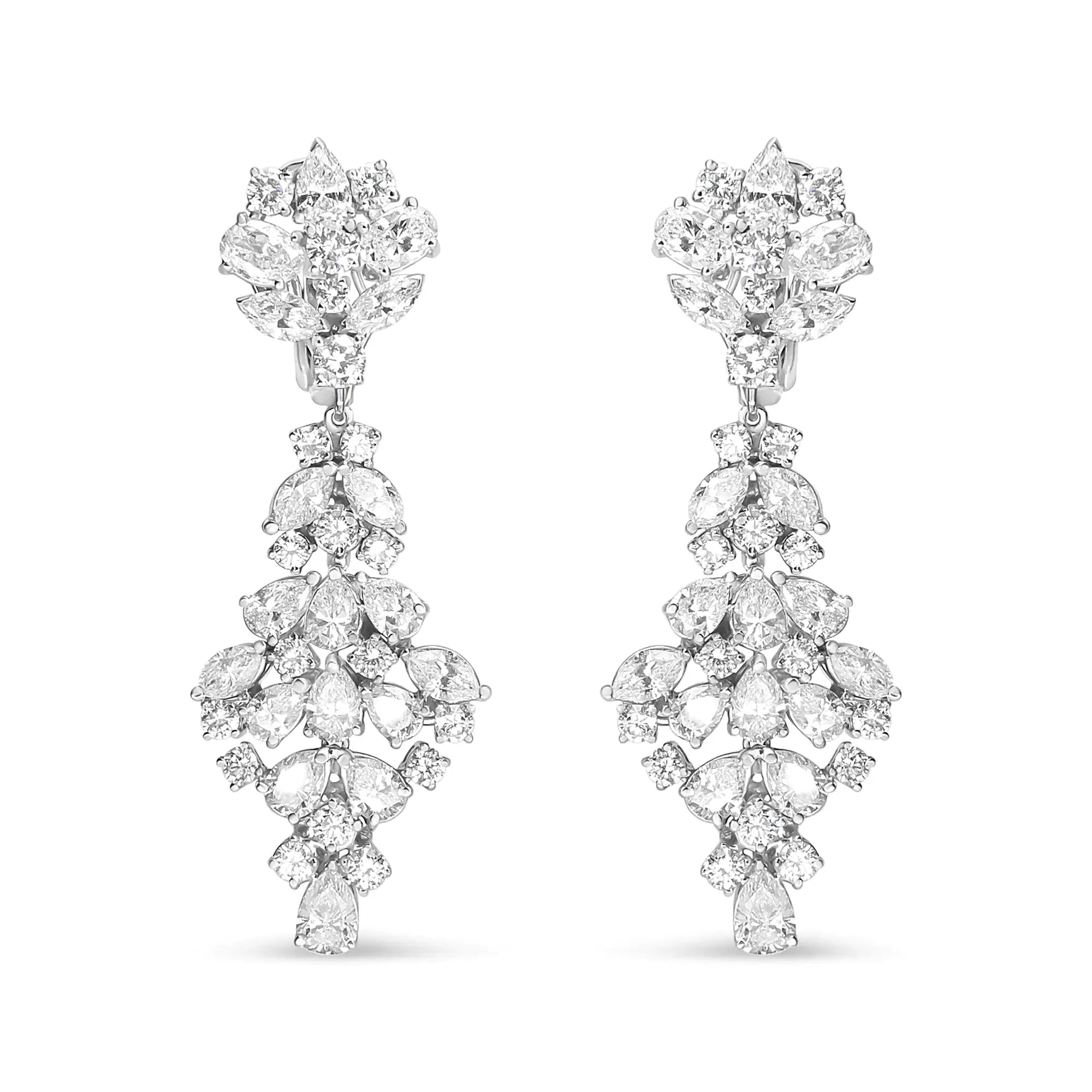 18K White Gold 9 1/2 Cttw Diamond Cluster Drop Dangle Clip-On Earrings (F-G Color, VS1-VS2 Clarity)