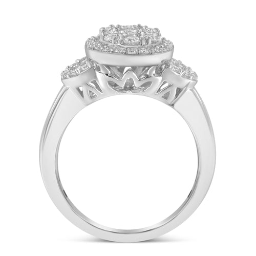10K White Gold 1.0 Cttw Diamond Oval Cluster with Halo Vintage-Inspired Art Deco Buckle Style Statement Ring (G-H Color, SI1-SI2 Clarity) by Haus of Brilliance