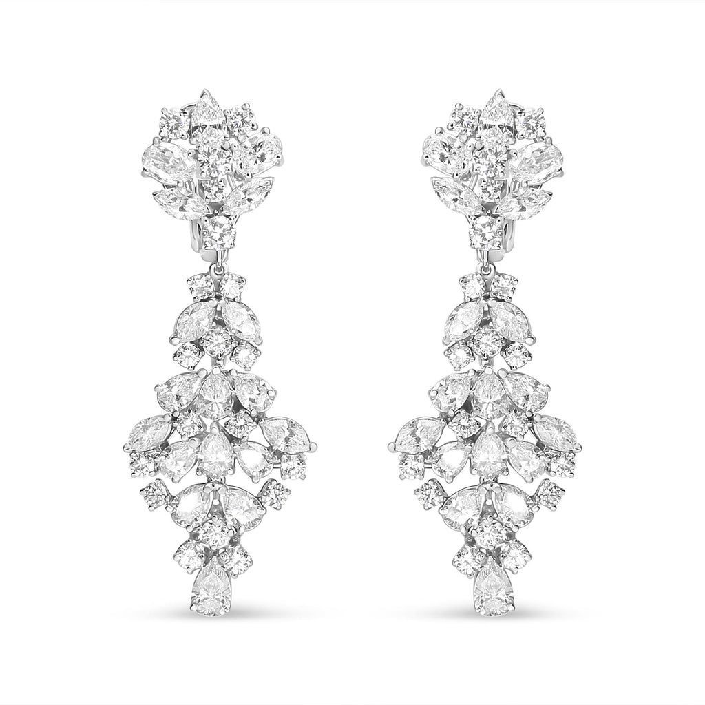 18K White Gold 9 1/2 Cttw Diamond Cluster Drop Dangle Clip-On Earrings (F-G Color, VS1-VS2 Clarity)