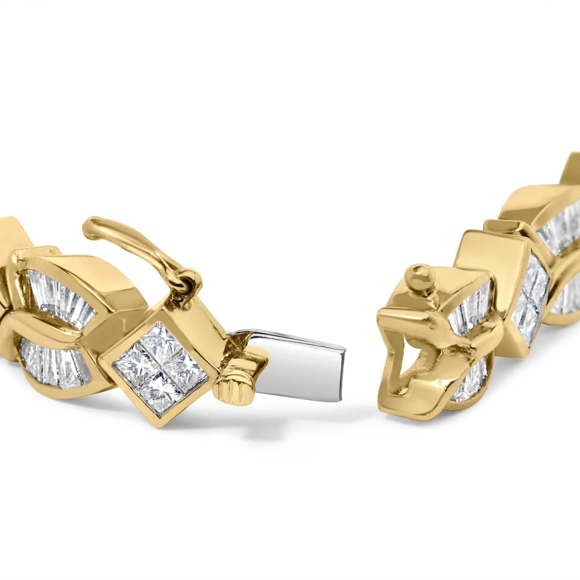 14K Yellow Gold 8 1/5 Cttw Baguette and Princess-Cut Diamond Geometric Twist Link Bracelet (G-H Color, VS1-VS2 Clarity) - Size 7"