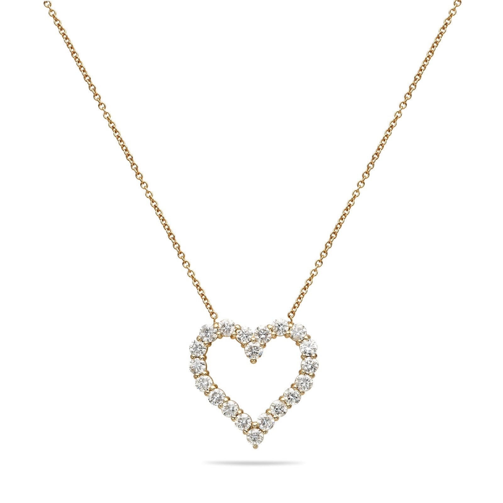 Natural Diamond Straight Heart Outline Pendant in 14K Yellow Gold – 4.02ctw