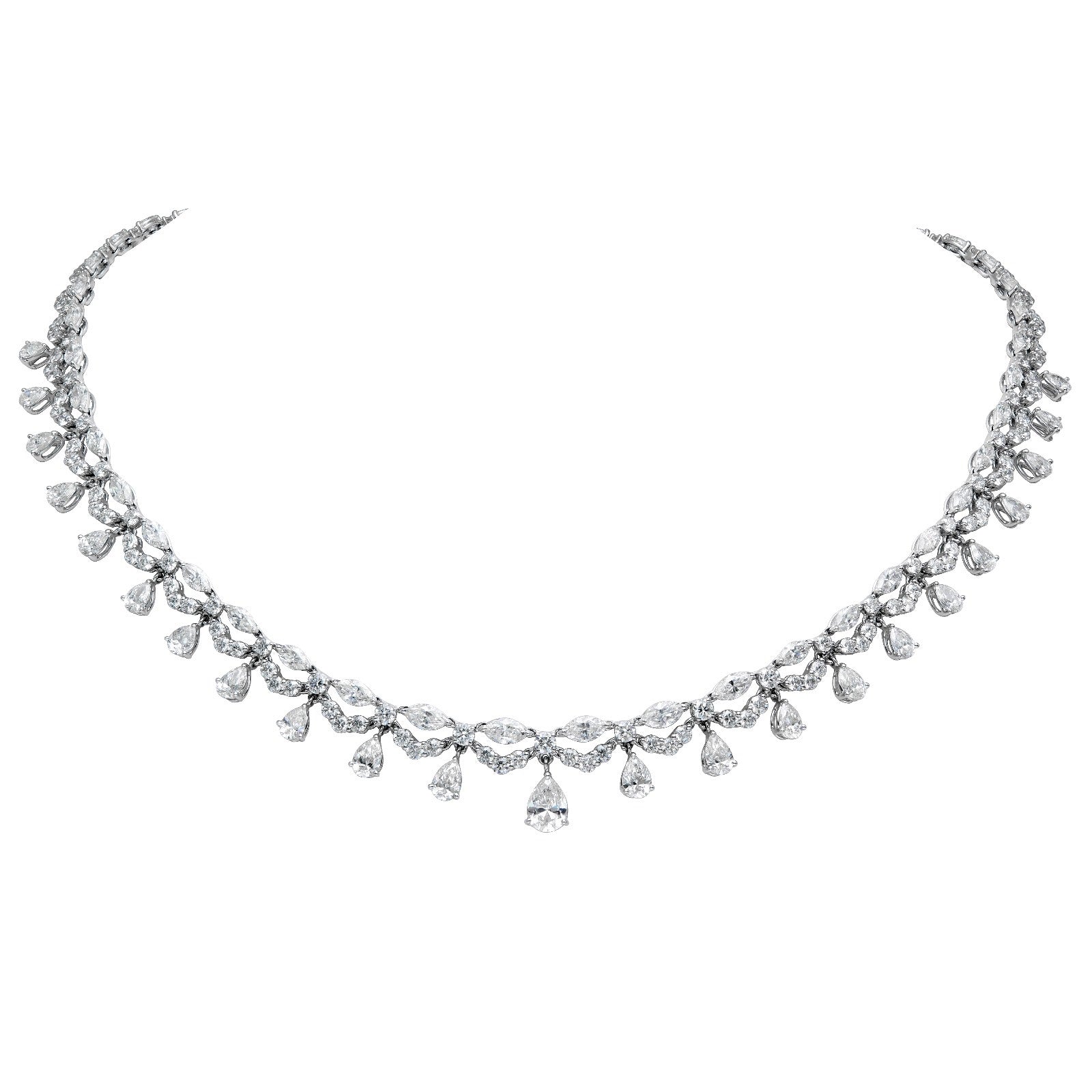Natural Diamond Fancy Pear &amp; Marquise Drop Necklace in 18K White Gold – 19.88ctw