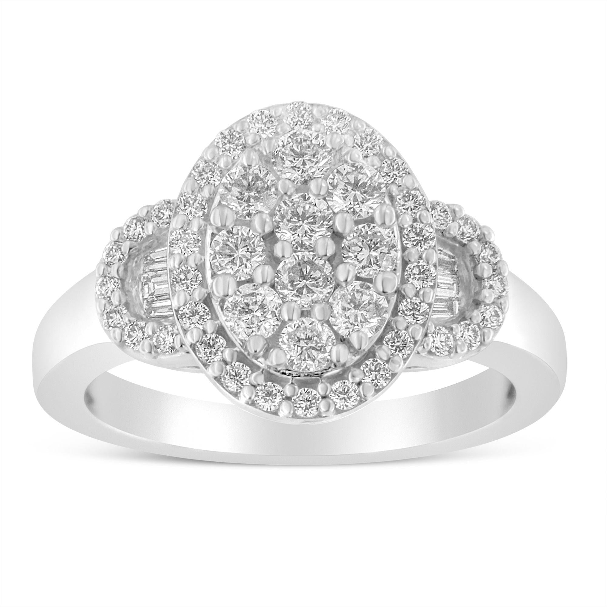 10K White Gold 1.0 Cttw Diamond Oval Cluster with Halo Vintage-Inspired Art Deco Buckle Style Statement Ring (G-H Color, SI1-SI2 Clarity) by Infinite Jewels