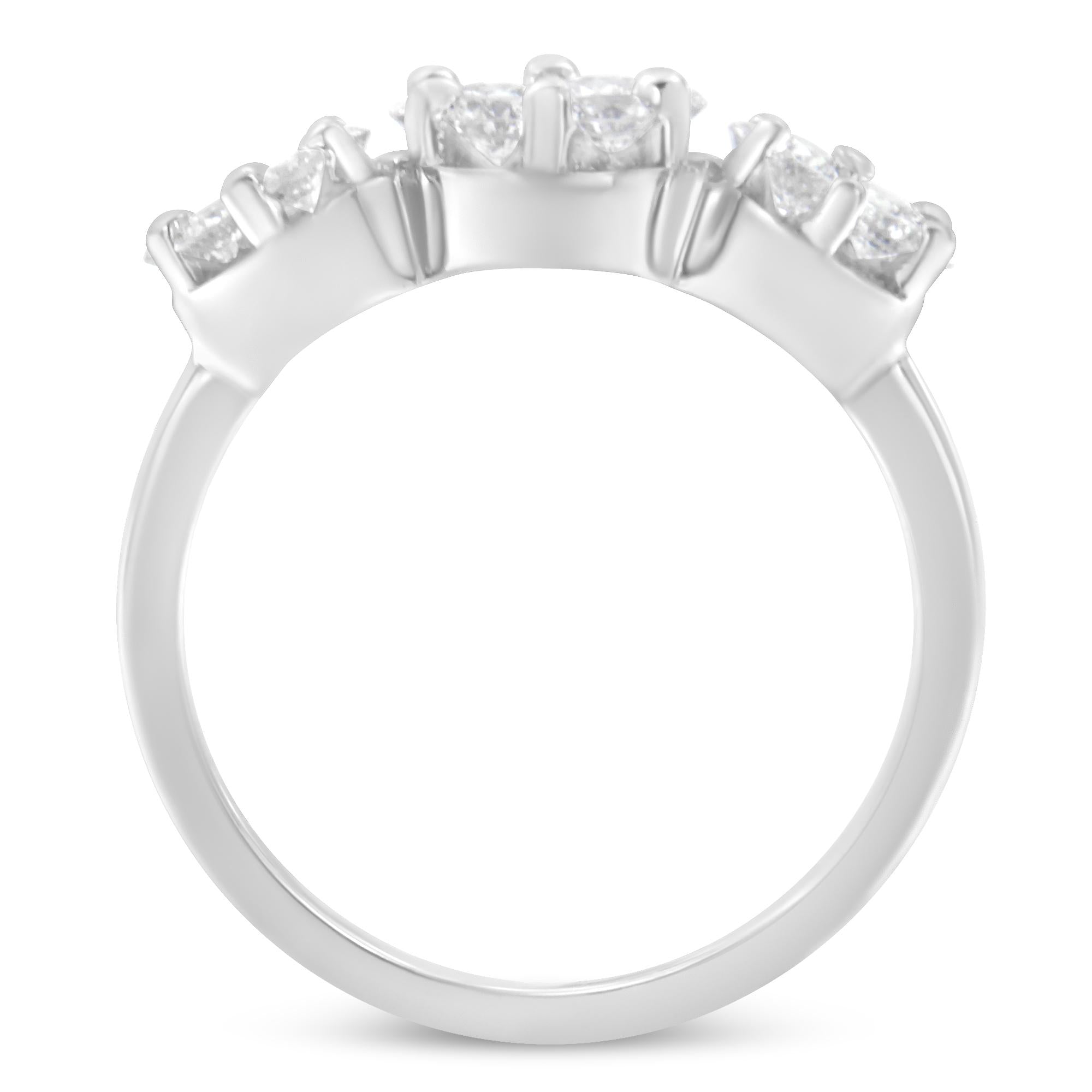 14K White Gold 1-1/4 Cttw Brilliant Cut Diamond Three Round Floral Clusters Engagement or Fashion Ring (H-I Color, SI2-I1 Clarity) by Haus of Brilliance