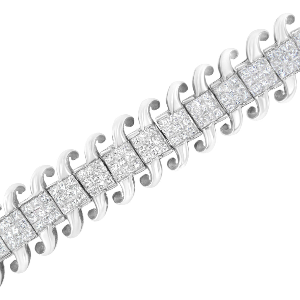 14K White Gold 5.0 Cttw Princess Cut Diamond 7" Invisible Set Wavy S-Link Tennis Bracelet (G-H Color, SI1-SI2 Clarity)