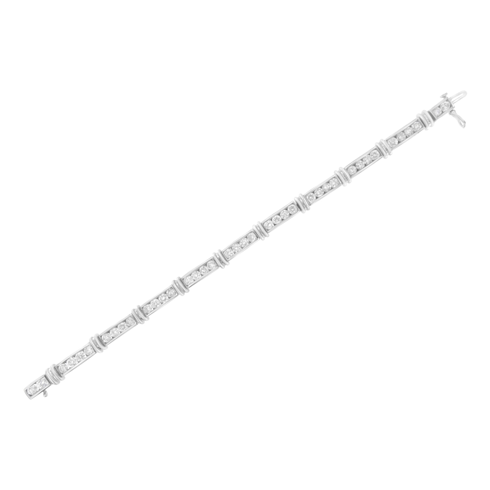 14K White Gold 6 3/4 Cttw Diamond 4 Stone Link Bracelet (H-I Color, I1-I2 Clarity) - 7" Inches