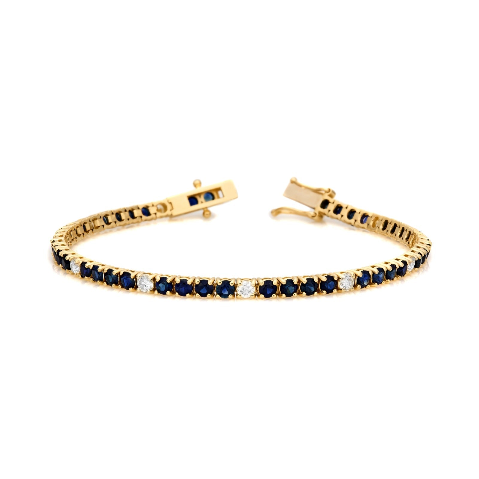 Natural Blue Sapphire & Diamond Bracelet in 14K Yellow Gold – 7.47ctw
