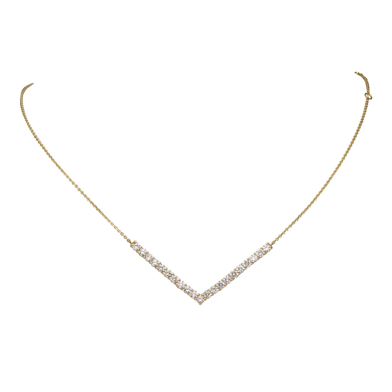 Natural Diamond V Shape Pendant Necklace in 14K Yellow Gold – 1.47ctw
