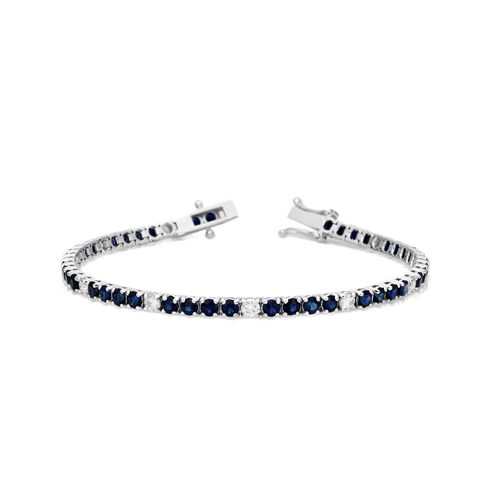 Natural Blue Sapphire & Diamond Bracelet in 14K White Gold – 7.47ctw