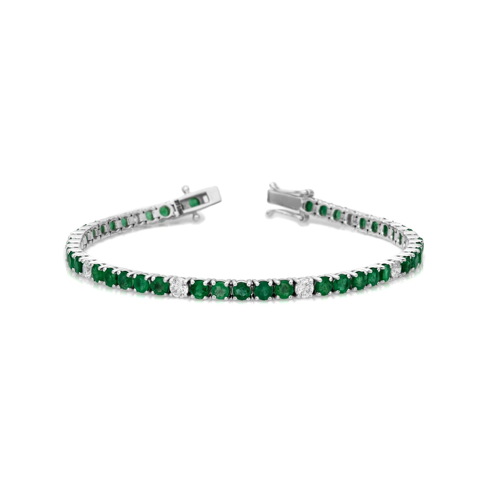 Natural Emerald & Diamond Bracelet in 14K White Gold – 7.08ctw