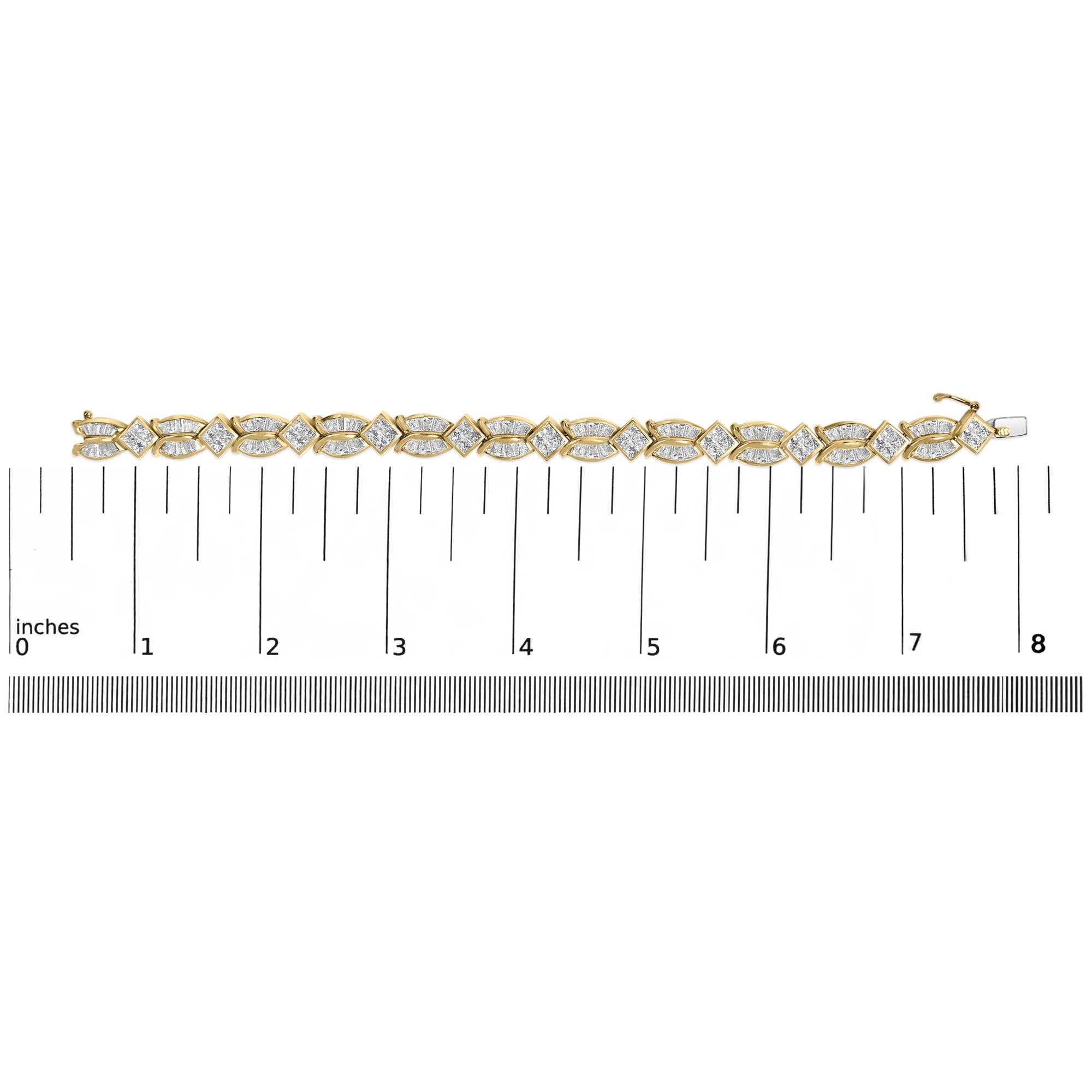 14K Yellow Gold 8 1/5 Cttw Baguette and Princess-Cut Diamond Geometric Twist Link Bracelet (G-H Color, VS1-VS2 Clarity) - Size 7"