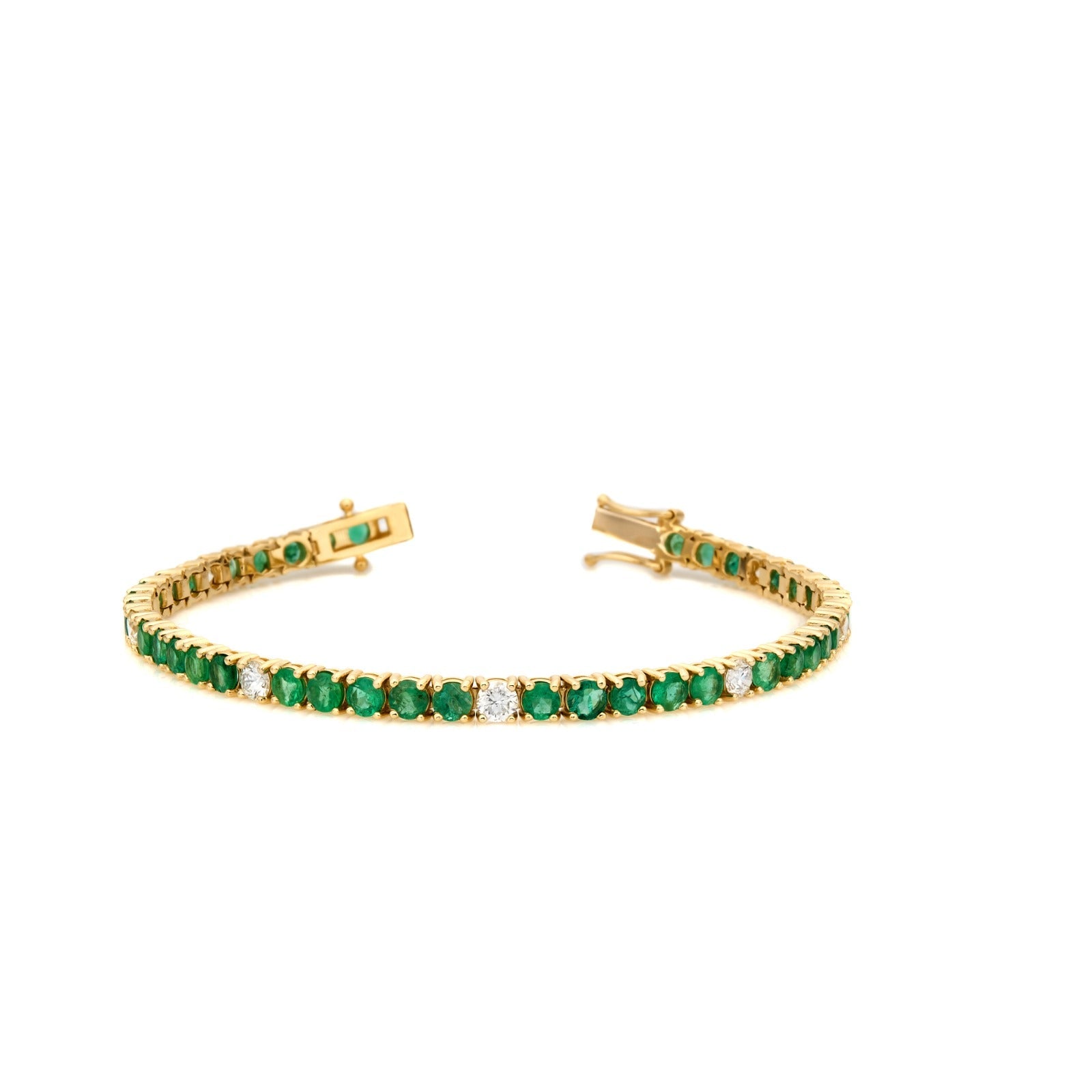Natural Emerald & Diamond Bracelet in 14K Yellow Gold – 7.98ctw