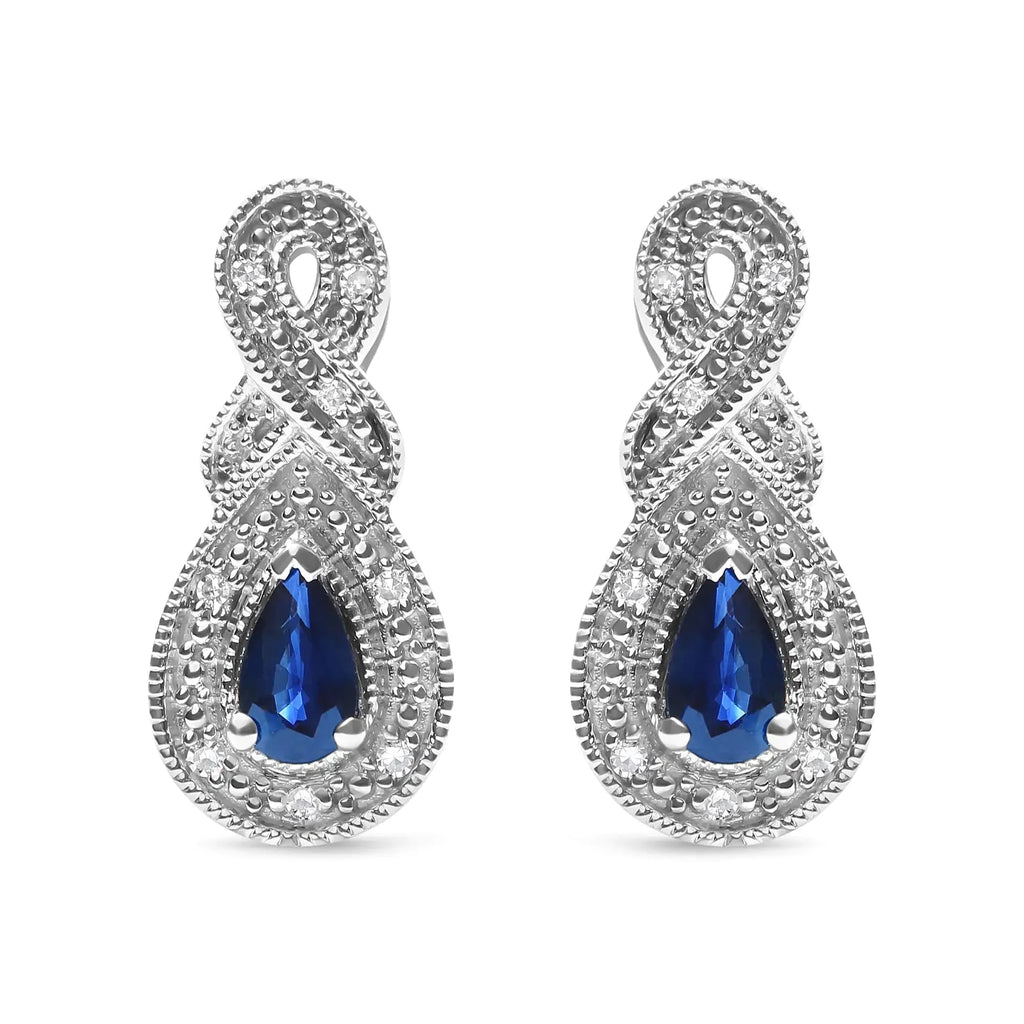 .925 Sterling Silver 4.5 x 3mm Pear Sapphire Gemstone and Diamond Accent Infinity Drop Stud Earrings (H-I Color, SI1-SI2 Clarity)